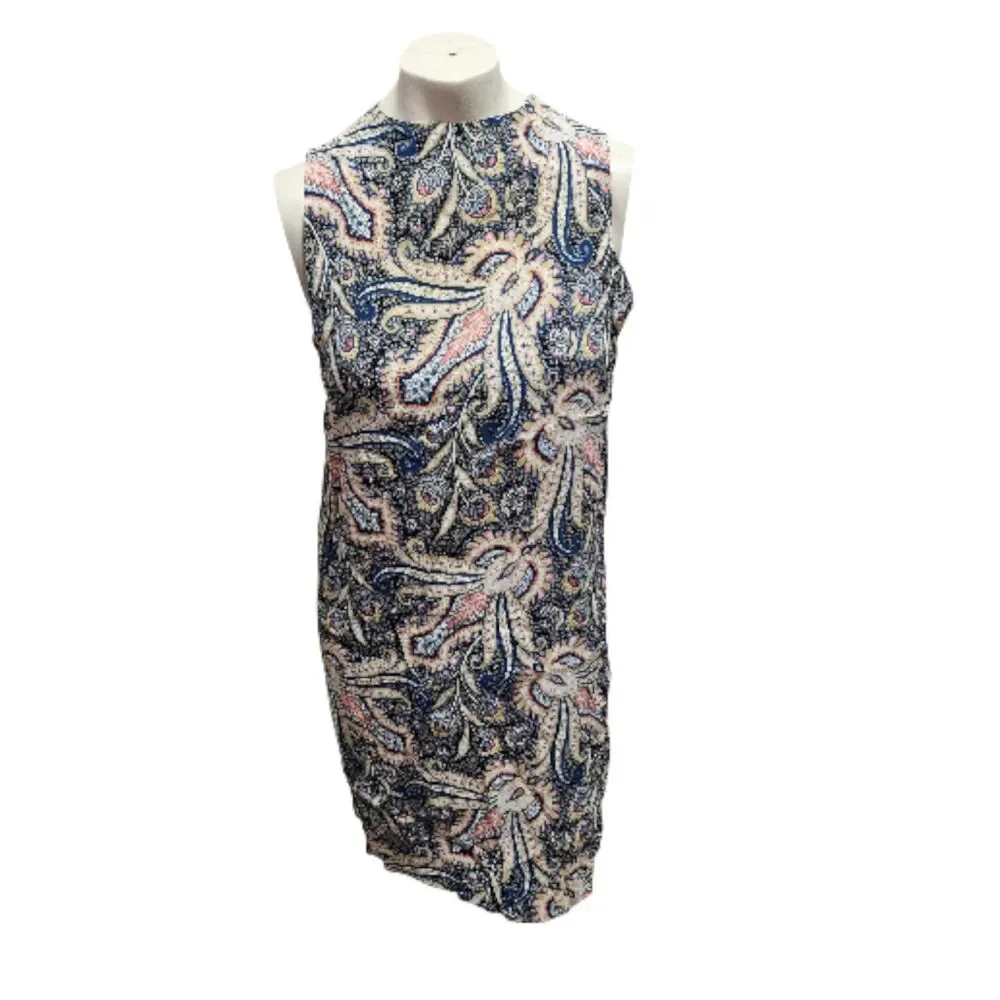 Topshop Sleeveless Dress Size 6 US Paisley Print‎ Shift Sheath Blue Pink Retro